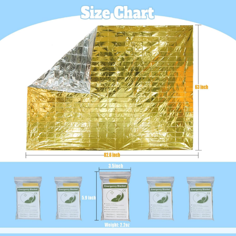 Survival Blanket Reflective - 5 couvertures thermiques de survie en