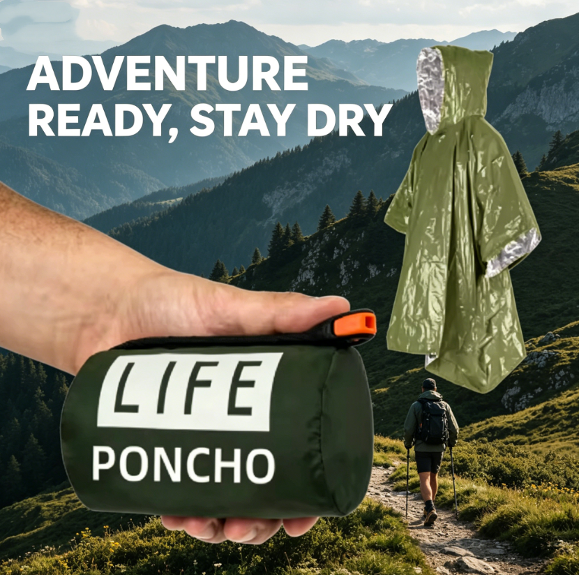 Emergency Poncho Rain - Poncho de pluie thermique d'urgence 3-en-1