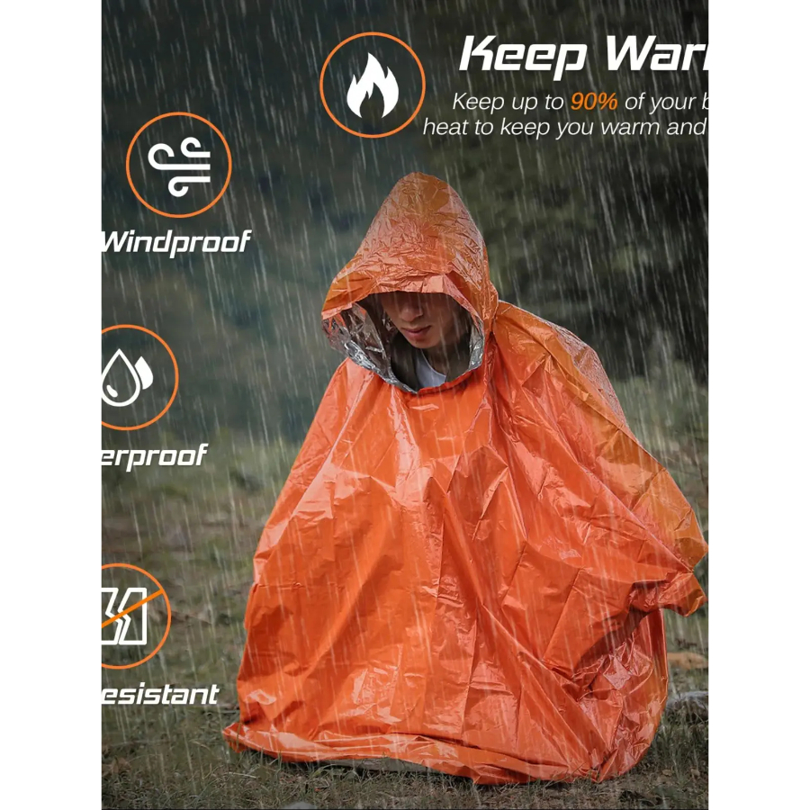 Emergency Poncho Rain - Poncho de pluie d'urgence, couverture thermique,