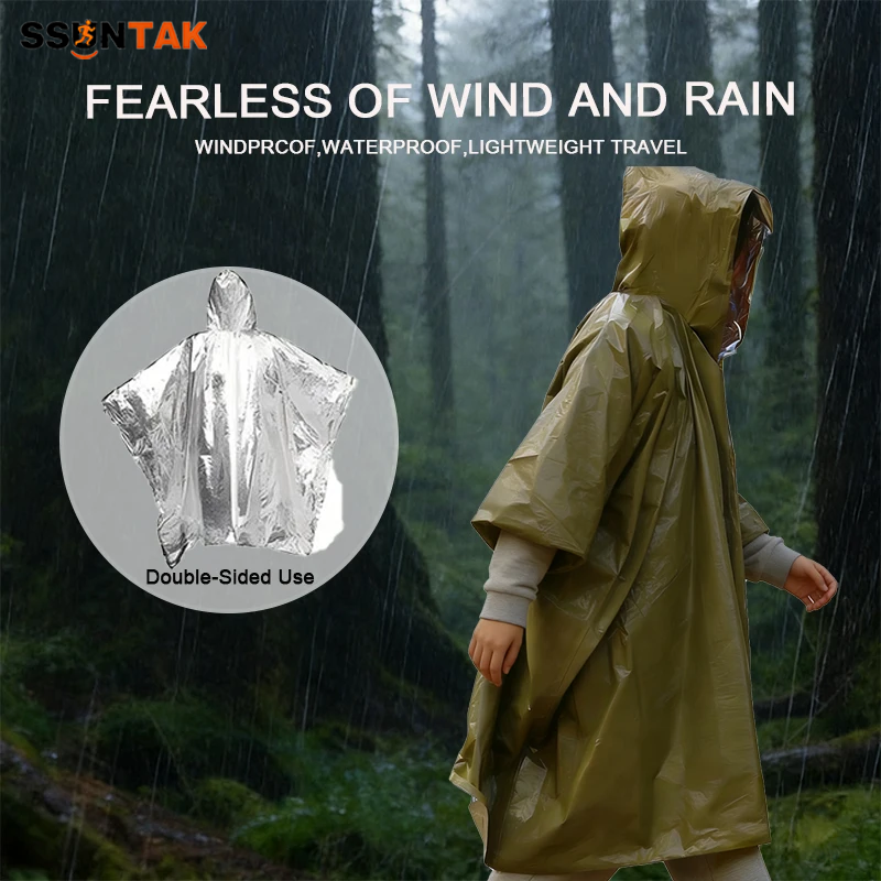 Emergency Poncho Rain - SSUNTAK Poncho de survie d'urgence imperméable,