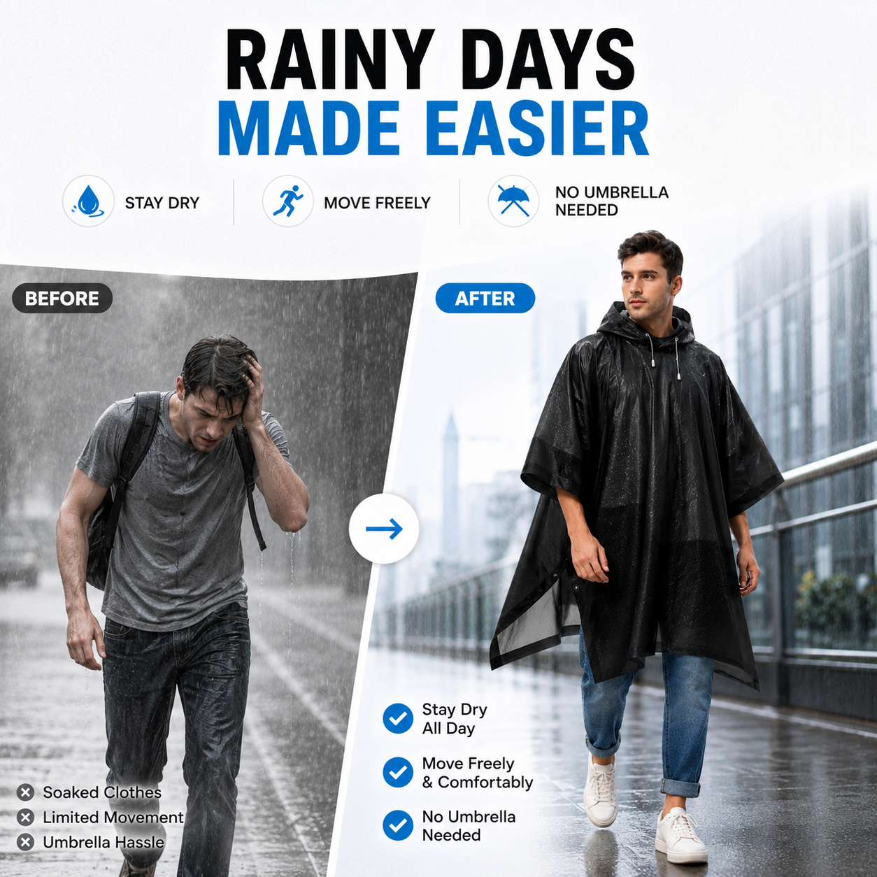 Emergency Poncho Rain - Poncho imperméable 3 en 1 avec