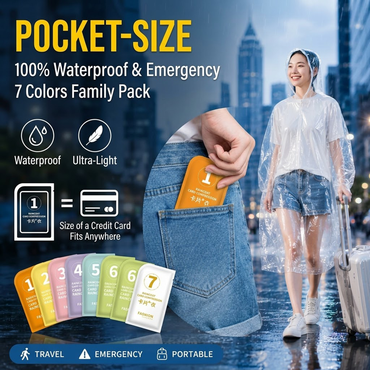 Emergency Poncho Rain - Imperméable jetable unisexe portable léger en