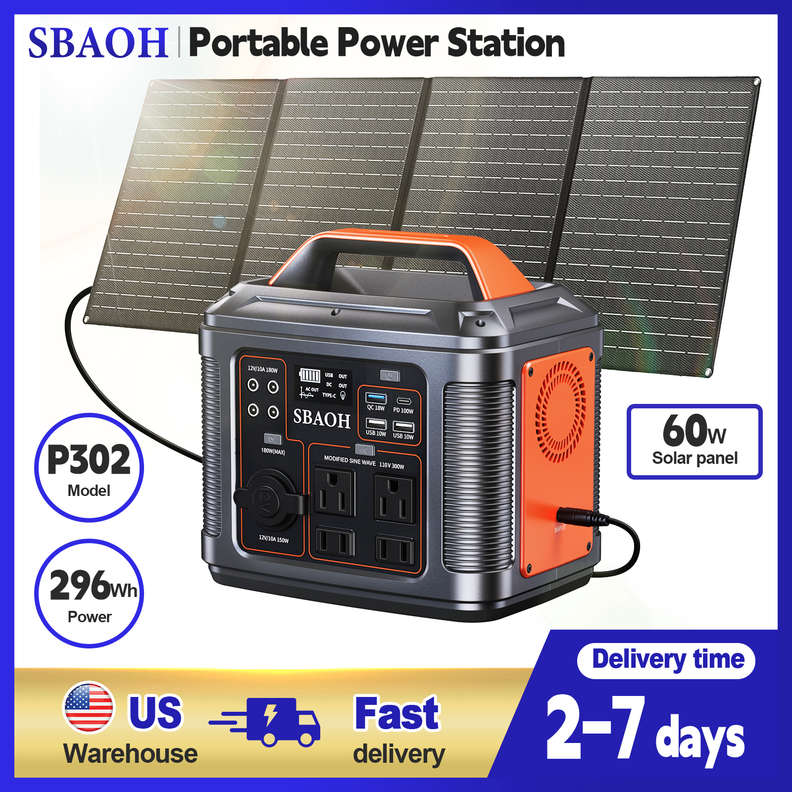 Solar Emergency Charger - Station d'alimentation portable 300W, générateur solaire
