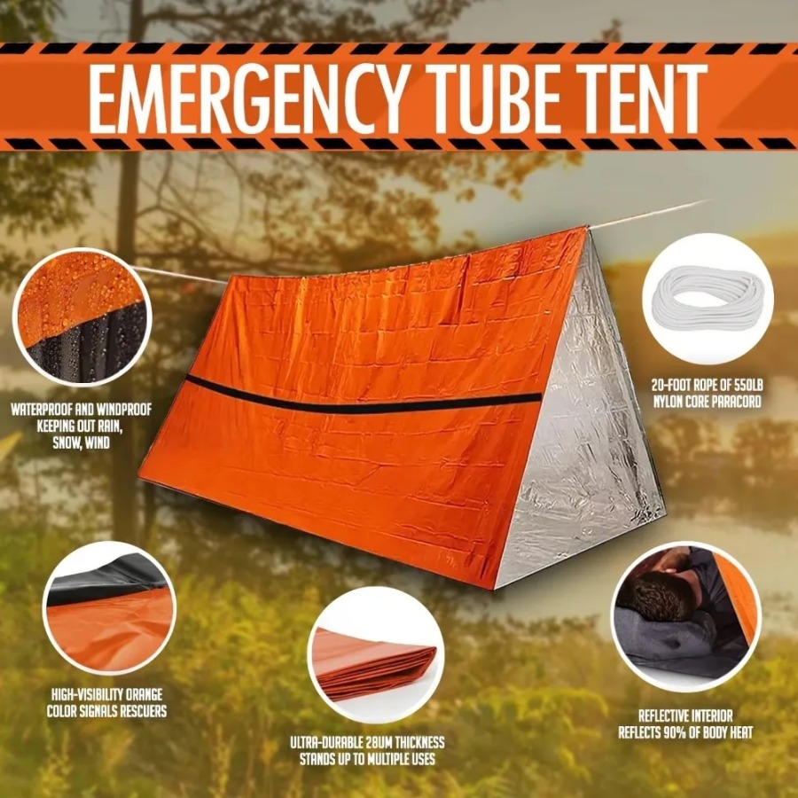 Emergency Mylar Tent - Sac de couchage d'urgence Anti-pluie, Kit