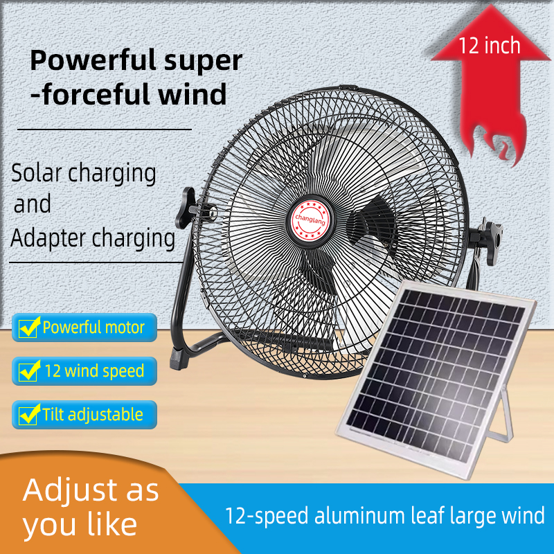 Solar Emergency Charger - Ventilateur solaire portable de 14 pouces,