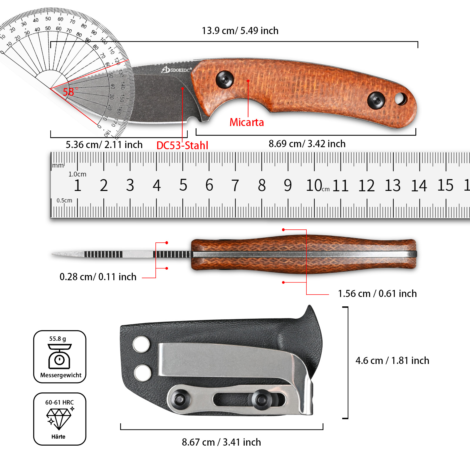 Couteau de coupe EDC en acier  - Bushcraft Knife Fixed avis et prix